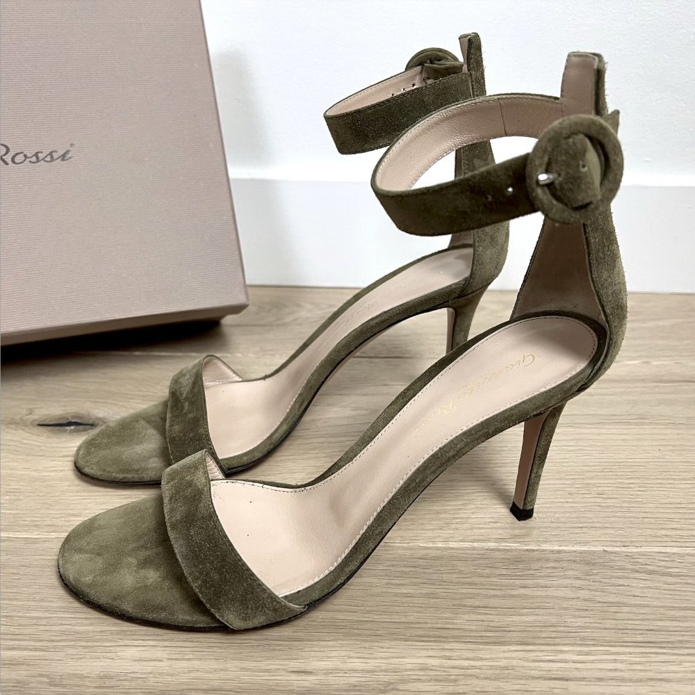 Gianvito Rossi Portofino 85mm Suede Heel - Size 38 - Olive / Green
